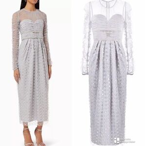 Self-Portrait cluster sequin midi dress in grey silver embellished S NWT